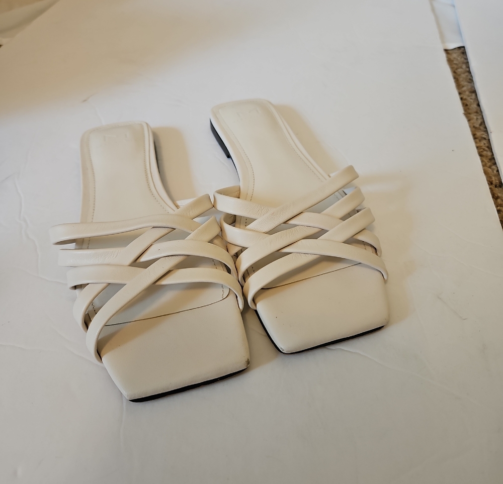 Marc Fisher Cream Multi-Strap Square-Toe Slide Mules, 8